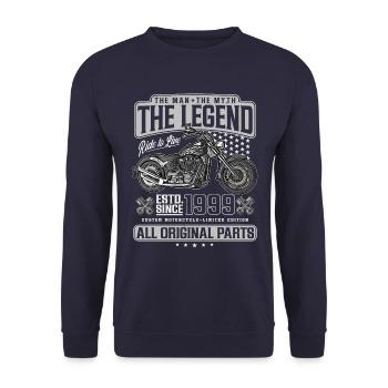 1999 Vintage Man Myth Legend Moto - Sweat-shirt Unisexe - marine - Devant - Alina (178cm) & Michal (187cm)