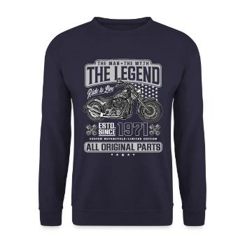 1971 Jahrgang Mann Mythos Legende Biker Motorrad - Unisex Pullover - Navy - Vorne - Alina (178cm) & Michal (187cm)
