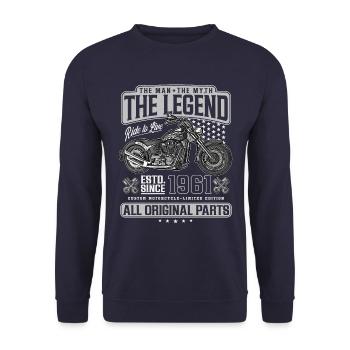 1961 Vintage Man Myth Legend Moto Motard - Sweat-shirt Unisexe - marine - Devant - Alina (178cm) & Michal (187cm)