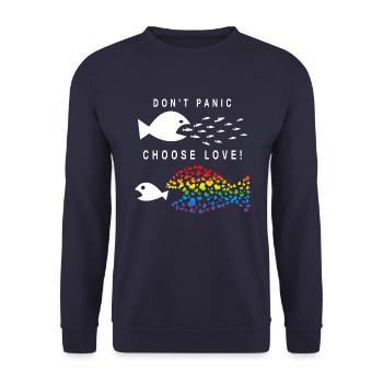 Don't Panic Choose Love - Unisex Pullover - Navy - Vorne - Alina (178cm) & Michal (187cm)