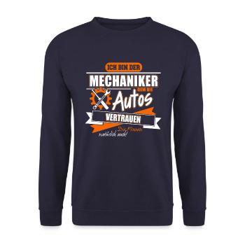 Mechaniker dem die Autos - Unisex Pullover - Navy - Vorne - Alina (178cm) & Michal (187cm)