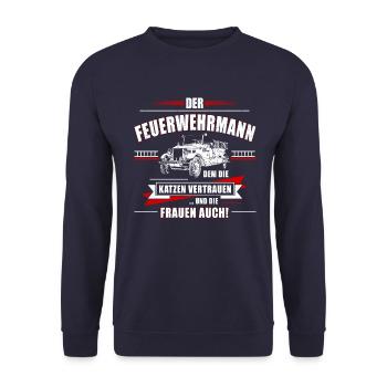 Der Feuerwehrmann - Unisex Pullover - Navy - Vorne - Alina (178cm) & Michal (187cm)