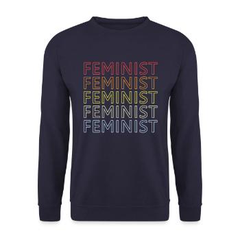 Feminist Regenbogen - Unisex Pullover - Navy - Vorne - Alina (178cm) & Michal (187cm)