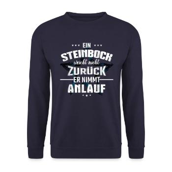 Ein Steinbock weicht nicht zurück er nimmt Anlauf - Unisex Pullover - Navy - Vorne - Alina (178cm) & Michal (187cm)