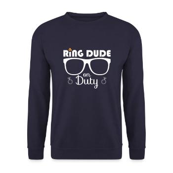 Ring Dude Ring Bearer Wedding Wedding Wedding Ring - Unisex Sweatshirt - navy - Front - Alina (178cm) & Michal (187cm)
