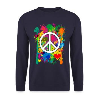 04 Peace bunte Herzen Fabspritzer - Unisex Pullover - Navy - Vorne - Alina (178cm) & Michal (187cm)