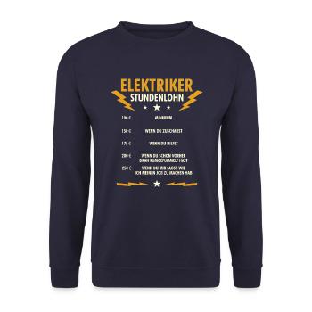 Stundenlohn - Elektriker Elektroinstallateur - Unisex Pullover - Navy - Vorne - Alina (178cm) & Michal (187cm)