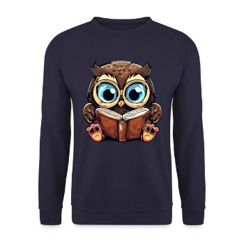 Clever owl and bookworm - Unisex Sweatshirt - navy - Front - Alina (178cm) & Michal (187cm)