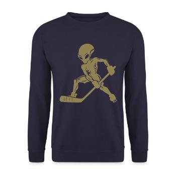 Alien Ice Hockey Player Silhouette Minimalist - Unisex Sweatshirt - navy - Front - Alina (178cm) & Michal (187cm)