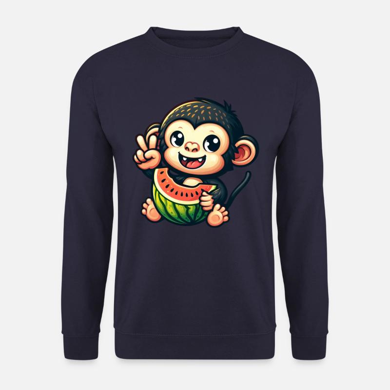Schimpanse Mit Wassermelone Und Honigmelone - Unisex Pullover - Navy