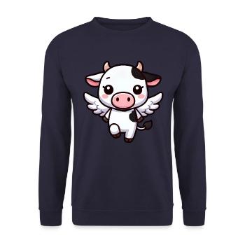 Cute Cow as Angel Cartoon Design - Unisex Sweatshirt - navy - Front - Alina (178cm) & Michal (187cm)
