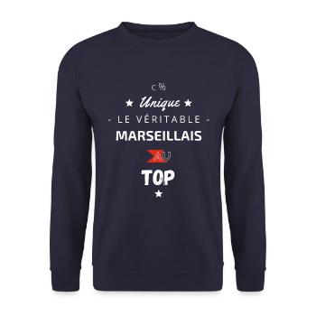 Le Véritable Marseillais au top - Sweat-shirt Unisexe - marine - Devant - Alina (178cm) & Michal (187cm)