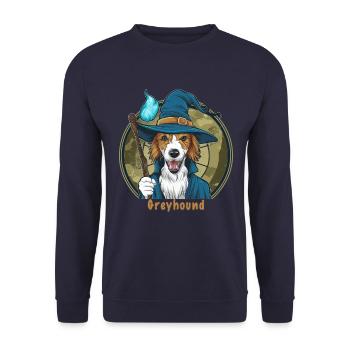 Magischer Windhund im Zauberer Outfit für Zauberer - Unisex Pullover - Navy - Vorne - Alina (178cm) & Michal (187cm)