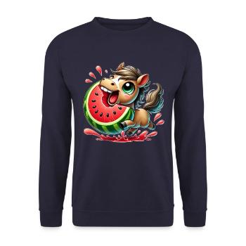 Horse with watermelon fruity summer look - Unisex Sweatshirt - navy - Front - Alina (178cm) & Michal (187cm)