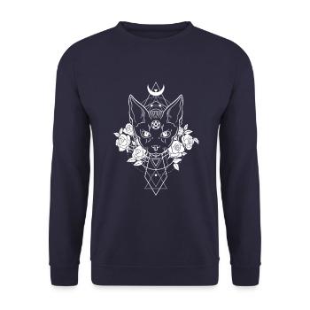 Occult Geometry Wicca Witches Pentagram Satan Cat - Unisex Sweatshirt - navy - Front - Alina (178cm) & Michal (187cm)