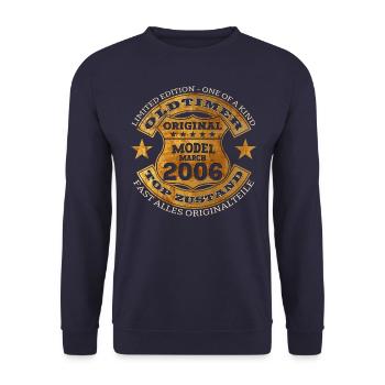 18. Geburtstag Oldtimer März Jahrgang 2006 - Unisex Pullover - Navy - Vorne - Alina (178cm) & Michal (187cm)