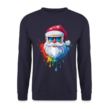 07 Weihnachtsmann Kopf Sonnenbrille Farbtropfen - Unisex Pullover - Navy - Vorne - Alina (178cm) & Michal (187cm)