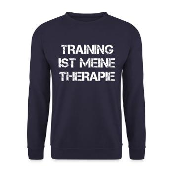 Training Ist Meine Therapie - Unisex Pullover - Navy - Vorne - Alina (178cm) & Michal (187cm)