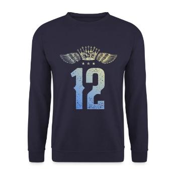 12 Zahl Krone - Unisex Pullover - Navy - Vorne - Alina (178cm) & Michal (187cm)