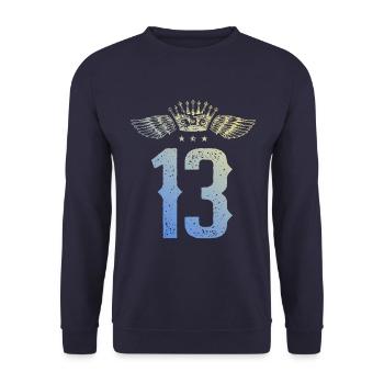 13 Zahl Krone - Unisex Pullover - Navy - Vorne - Alina (178cm) & Michal (187cm)