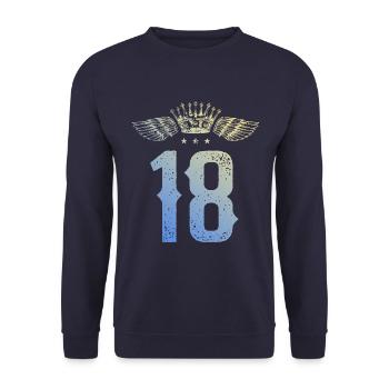 18 Zahl Krone - Unisex Pullover - Navy - Vorne - Alina (178cm) & Michal (187cm)