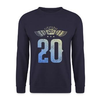20 Zahl Krone - Unisex Pullover - Navy - Vorne - Alina (178cm) & Michal (187cm)
