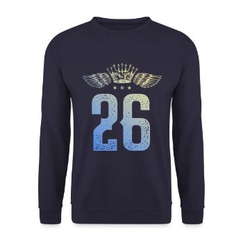 26 Zahl Krone - Unisex Pullover - Navy - Vorne - Alina (178cm) & Michal (187cm)