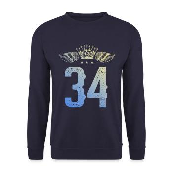 34 Zahl Krone - Unisex Pullover - Navy - Vorne - Alina (178cm) & Michal (187cm)