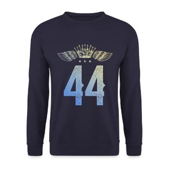 44 Zahl Krone - Unisex Pullover - Navy - Vorne - Alina (178cm) & Michal (187cm)