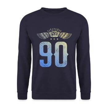 90 Zahl Krone - Unisex Pullover - Navy - Vorne - Alina (178cm) & Michal (187cm)