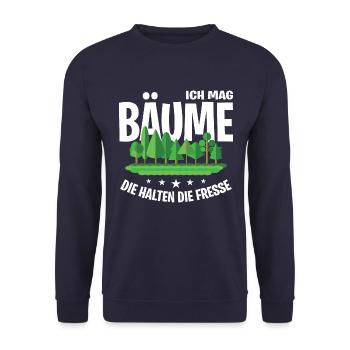 Ich mag Bäume! Lustiger Spruch Wald Natur Funshirt - Unisex Pullover - Navy - Vorne - Alina (178cm) & Michal (187cm)