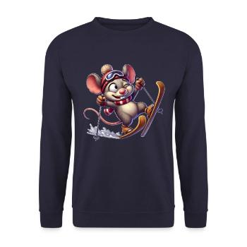 Tollpatschige Maus auf Skiern Winterspaß - Unisex Pullover - Navy - Vorne - Alina (178cm) & Michal (187cm)