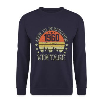 1960 Jahrgang Geboren 1960er 1960er Jahre Geburtstagsgeschenk - Unisex Pullover - Navy - Vorne - Alina (178cm) & Michal (187cm)