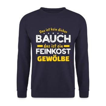 Dicker Bauch, Feinkostgewölbe, Feinschmecker, Fun - Unisex Pullover - Navy - Vorne - Alina (178cm) & Michal (187cm)