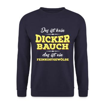 Dicker Bauch, Feinkostgewölbe, Feinschmecker, Fun - Unisex Pullover - Navy - Vorne - Alina (178cm) & Michal (187cm)