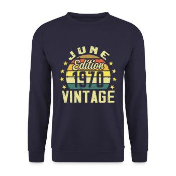 Juin 1970 Juin Cadeau Anniversaire June 1970 Rétro - Sweat-shirt Unisexe - marine - Devant - Alina (178cm) & Michal (187cm)