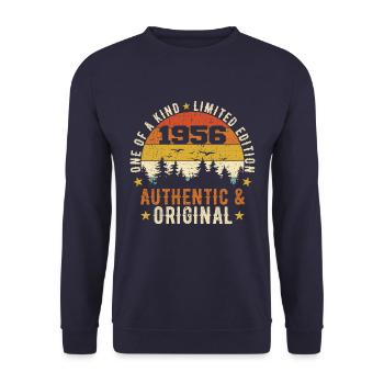 Original 1956 Geburtstagsgeschenk 1956 authentisch - Unisex Pullover - Navy - Vorne - Alina (178cm) & Michal (187cm)
