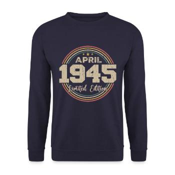 Avril 1945 Cadeau D'anniversaire Avril 1945 Retro - Sweat-shirt Unisexe - marine - Devant - Alina (178cm) & Michal (187cm)