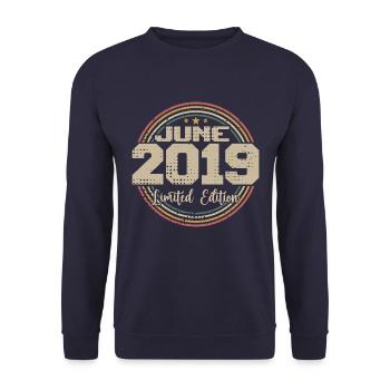 Born in June 2019 Birthday 12019 June 2019 June - Unisex Sweatshirt - navy - Front - Alina (178cm) & Michal (187cm)