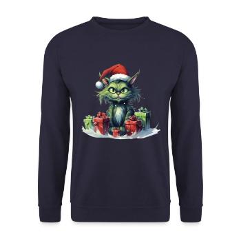 Katze Weihnachten Weihnachtselfe Geschenke Mütze - Unisex Pullover - Navy - Vorne - Alina (178cm) & Michal (187cm)