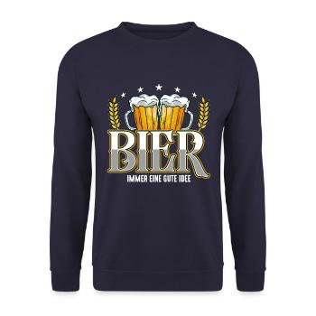 Bier Gute Idee Biertrinken Saufen Party Funshirt - Unisex Pullover - Navy - Vorne - Alina (178cm) & Michal (187cm)