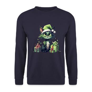 Katze Weihnachten Weihnachtselfe Geschenke Mütze - Unisex Pullover - Navy - Vorne - Alina (178cm) & Michal (187cm)
