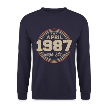 April 1987 Birthday Gift April 1987 Retro - Unisex Sweatshirt - navy - Front - Alina (178cm) & Michal (187cm)