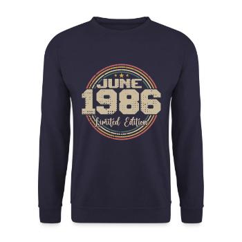 Born in June 1986 Birthday 11986 June 1986 June - Unisex Sweatshirt - navy - Front - Alina (178cm) & Michal (187cm)