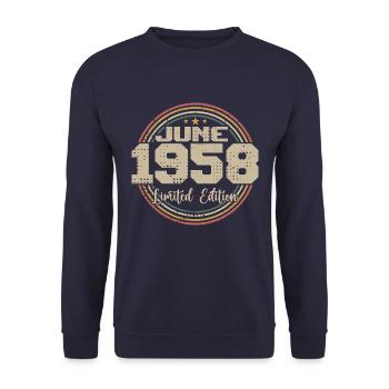 Born in June 1958 Birthday 11958 June 1958 June - Unisex Sweatshirt - navy - Front - Alina (178cm) & Michal (187cm)