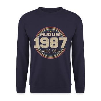 Millésime Né(e) Août 1987 Cadeau Anniversaire 1987 - Sweat-shirt Unisexe - marine - Devant - Alina (178cm) & Michal (187cm)