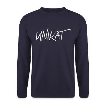 Unikat Schrift Spruch - Unisex Pullover - Navy - Vorne - Alina (178cm) & Michal (187cm)
