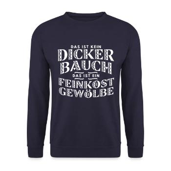 Dicker Bauch, Feinkostgewölbe, Feinschmecker, Fun - Unisex Pullover - Navy - Vorne - Alina (178cm) & Michal (187cm)