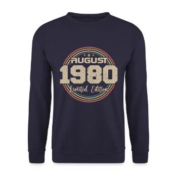 Millésime Né(e) Août 1980 Cadeau Anniversaire 1980 - Sweat-shirt Unisexe - marine - Devant - Alina (178cm) & Michal (187cm)