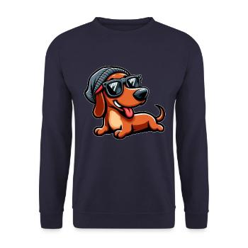 Süßer Cartoon Hund Dackel Sonnenbrille - Unisex Pullover - Navy - Vorne - Alina (178cm) & Michal (187cm)